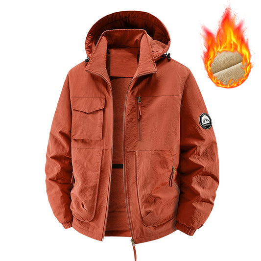 Men's Fleece-Lined Hooded Thermal Windproof Jacket Coat