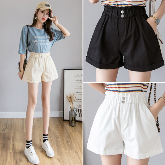 Casual Comfy Wild Shorts Women Elastic High Waist Crimping