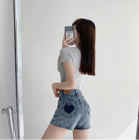 Retro Ins Street Love A-line Denim Shorts For Women