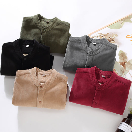 Flannel-lined Thick Warm Corduroy Small Stand-collar Shirt Jacket