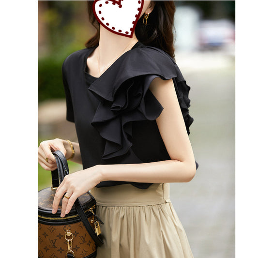 Irregular Ruffled Sweet Temperament Top For Women
