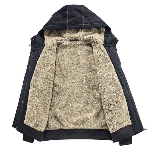 Warm Cotton Coat For MenHooded Loose-fit Cotton Jacket With Fur CollarCasual Outerwear
