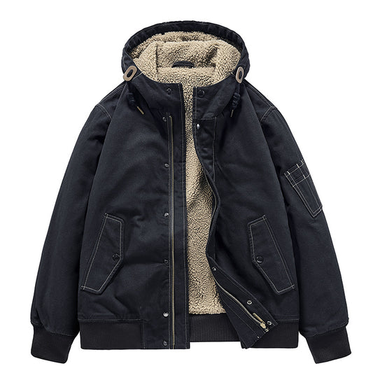 Warm Cotton Coat For MenHooded Loose-fit Cotton Jacket With Fur CollarCasual Outerwear